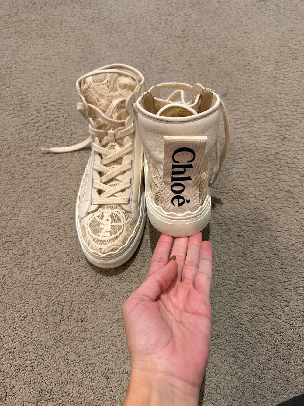 Chloé Cream Lace High-Top Sneakers